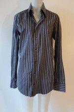 Mens Dolce & Gabbana Navy Gray Striped Slim Fit Button Dress Shirt Neck 15.25 *