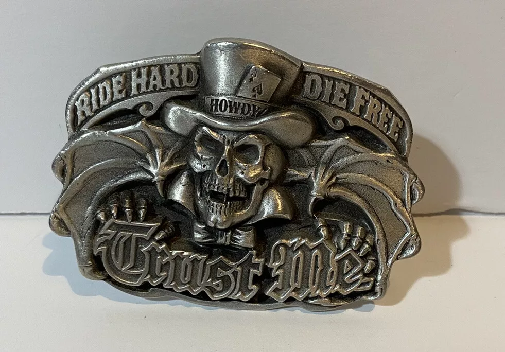 Vintage Ride Hard Die Free Trust Me Great American Products Belt Buckle Skull