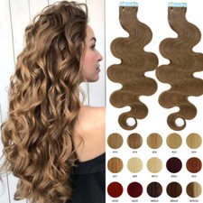Wavy Tape In 100 Remy Human Hair Extensions Skin Weft Thick Highlight 10-60pcs