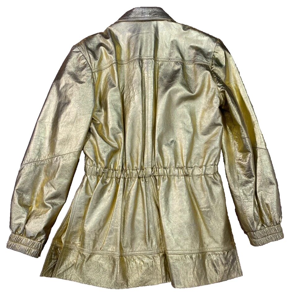Chaqueta de cuero dorada metálica vintage Lillie Rubin - Talla 6 - Hecha en Israel Foto 2 de 4