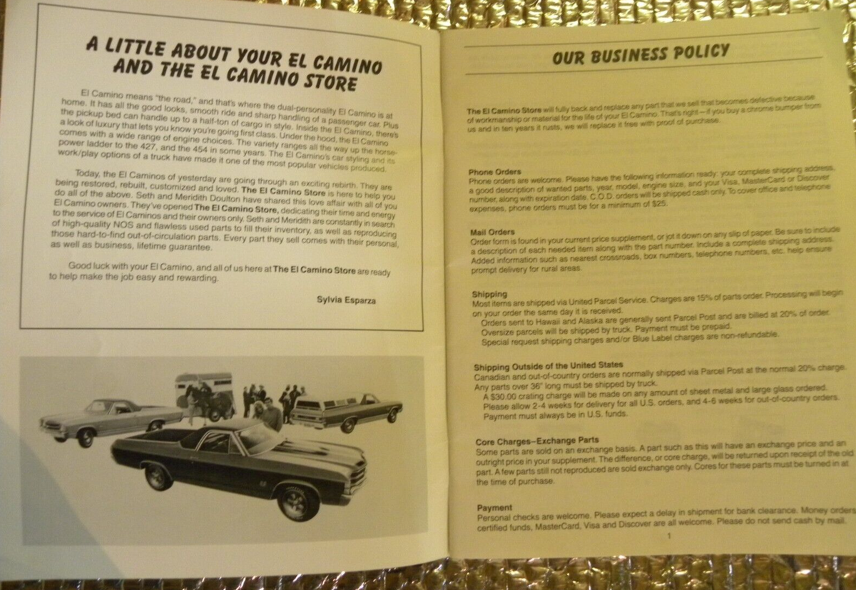 1989 El Camino Store 1964-1972 El Camino Parts Catalog Santa Ynes 