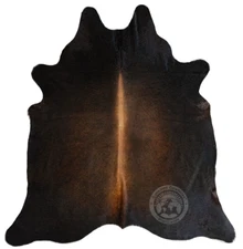 Real Cowhide Rug Dark Brown Orange Spine - Size 6 x 7-8'