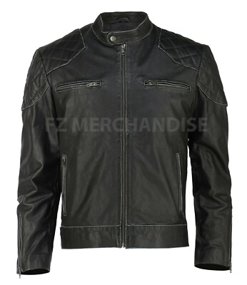 Herren Motorrad Biker Cafe Racer Vintage Distressed schwarz Echtlederjacke.