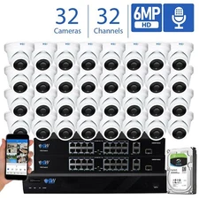 32CH NVR 32 X 6MP PoE IP 3.6mm Lens Microphone Turret Security Camera System 8TB