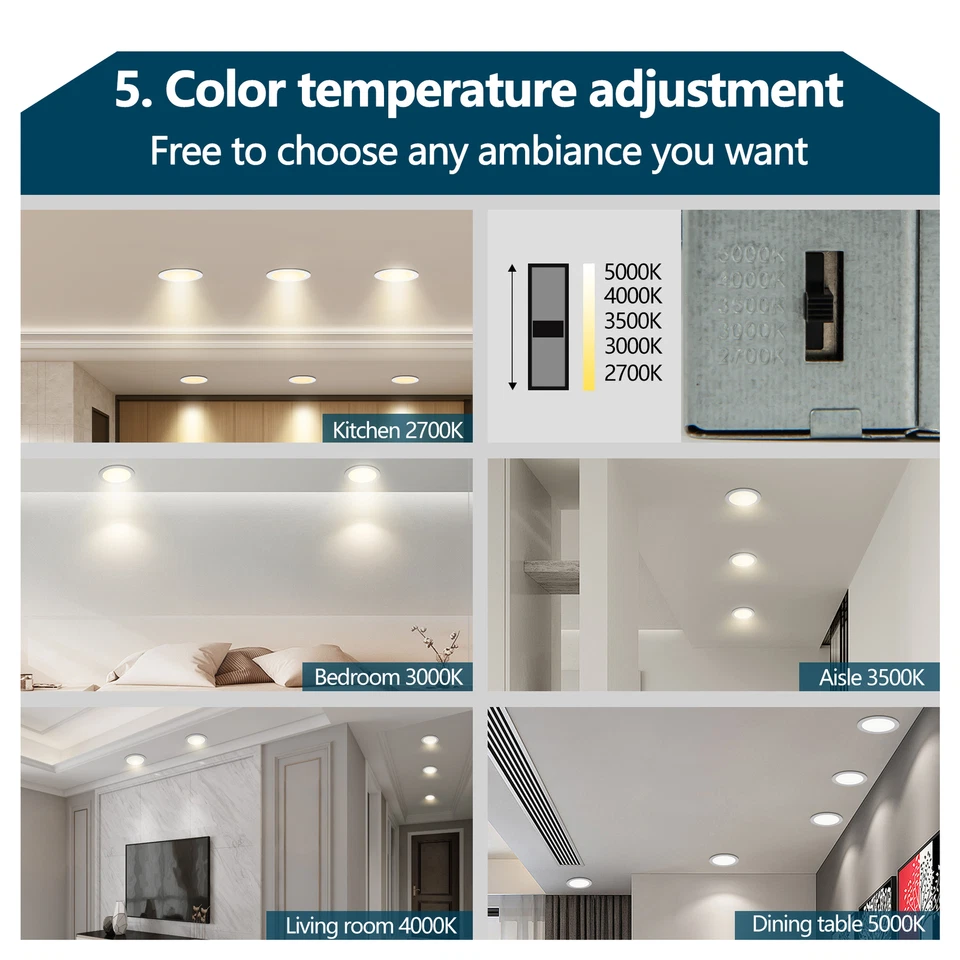 12 Pack 6 Inch 5CCT LED Recessed Ceiling Dimmable Panel Light with Junction Box - Image 4 of 4