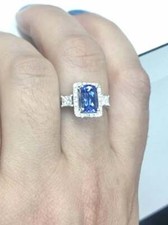 Royal Blue Cushion Shape 1.85CT Sapphire  0.42CT CZ Halo Engagement Women Ring