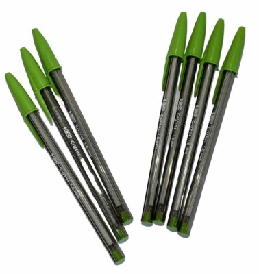 Lime GREEN Bic 7 Cristal Ballpoint Pens 1.6mm Xtra Bold NEW Color Smooth Writing