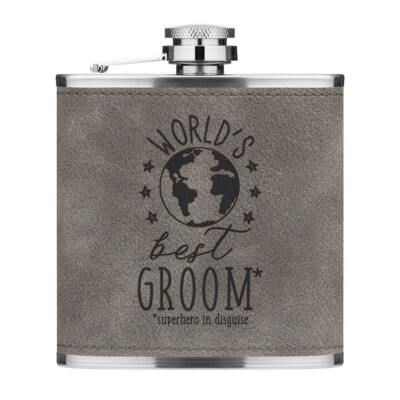 Weltbester Bräutigam 6 Unzen PU Leder Flachmann grau lustig Favorit Hochzeit Gastgeschenk