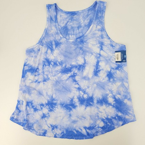 Arizona Womens Juniors XL White & Blue Tie Dye Scoop Neck Tank Top Rayon Stretch - Picture 2 of 8