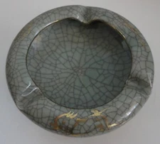 Somayaki Soma Ware Green Crackle Gold Horse Double Wall Hearts Ashtray JAPAN