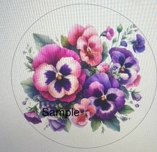 30 PANSIES FLOWERS STICKERS ENVELOPE SEALS LABELS FAVORS 1.5" ROUND