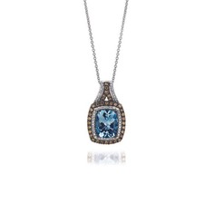 Le Vian 14K White Gold 18" Pendant Necklace Aquamarine Diamond Elegant Jewelry