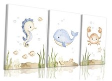 Ocean Nursery Decor, Set of 3, 12x16 12"x16" Canvas Ocean Nursery Decor-02
