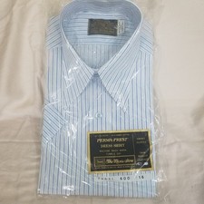 Sears Perma-Prest Dress Shirt Men 16 Blue White NEW Vintage Striped Short Sleeve