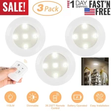 3 Pack LED Closet Lights Wireless Puck w/ 26FT Remote Control Timer Dimmable