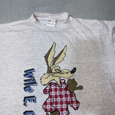 VTG 1994 Warner Bros Looney Tunes Wile E Coyote T Shirt Size L Gray Cartoon