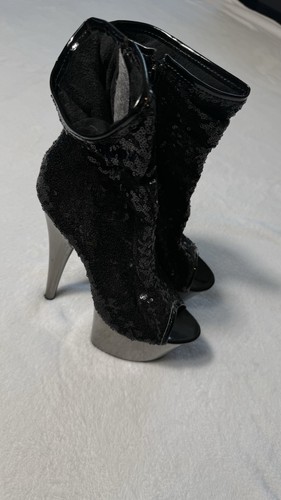 Pleaser Adore-1018 BlackSequin Peep Toe Platform AnkleBoots Size 8