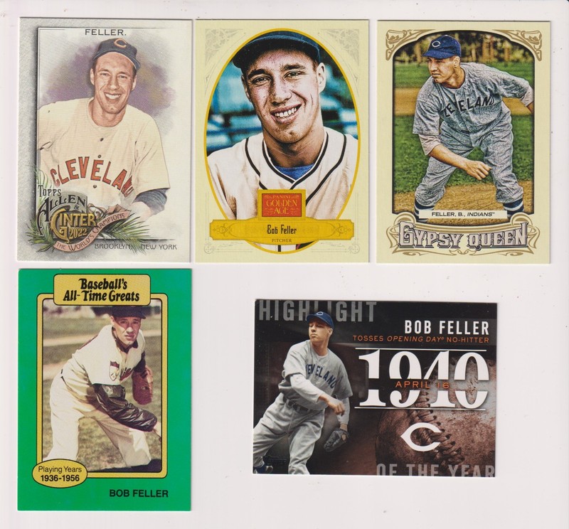 FIVE CARD BOB FELLER LOT - CLEVELAND INDIANS