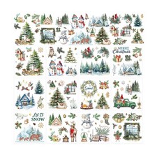 Vintage Christmas Rub on Transfers for Crafts, 12 Pcs Winter Forest Animal Ru...