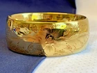 Vtg Gold Filled Bangle 42.8g Costume Jewelry 7" Box Clasp Etched Flower Design