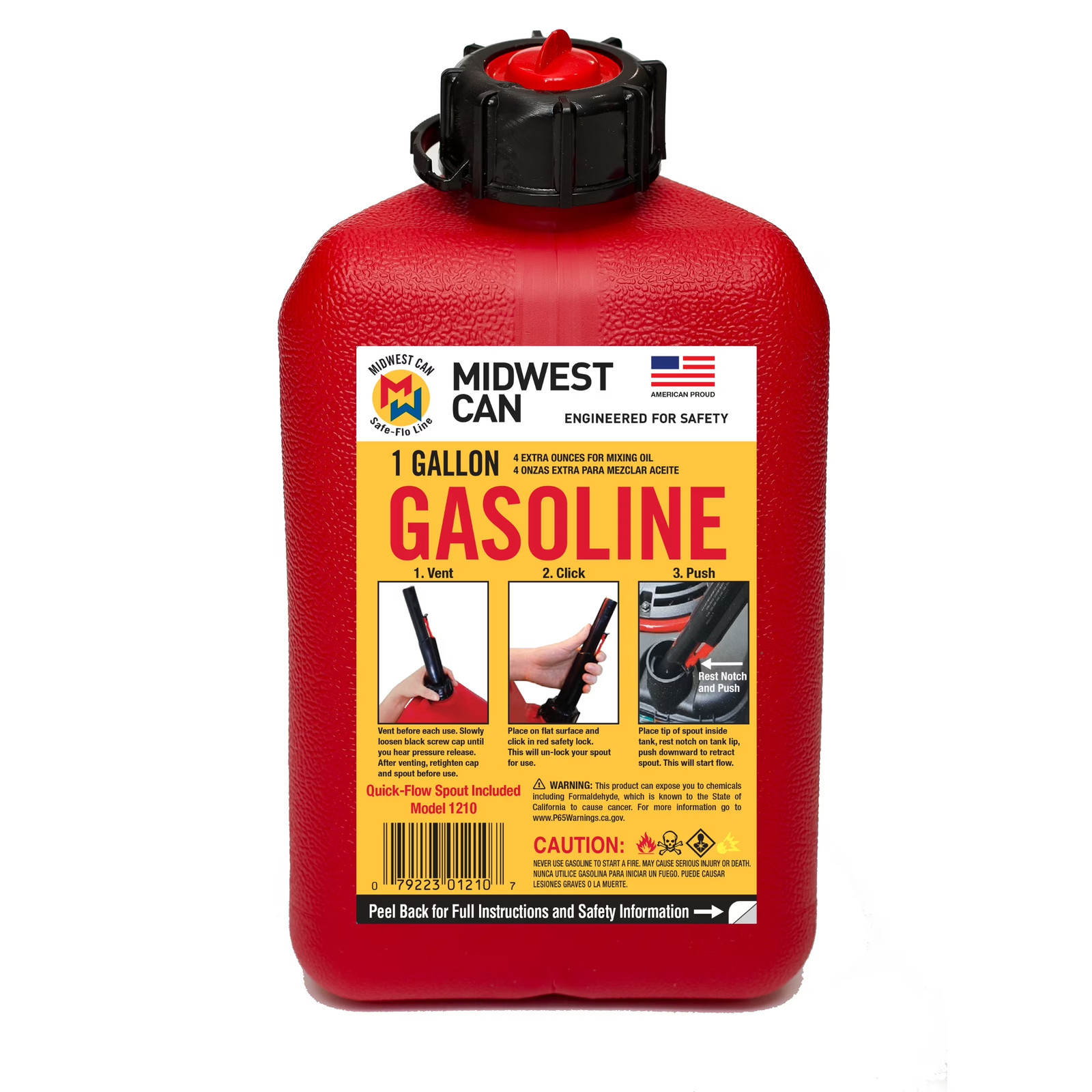 Auto Shut off Gasoline Can, 1 Gallon 4 Oz. Capacity #1210, Red in Color