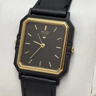 NOS Neo Vintage Seiko Tank 5C20-5030 Black Gold Tone Quartz Alarm Watch New Bat