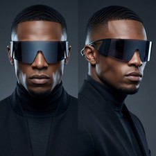 Mens Black Shield Wrap Sunglasses Futuristic One Piece Lens Techwear Hip Hop New