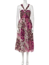 Ulla Johnson Naaila Silk Midi Dress Size 4 Batik Patchwork Keyhole Cutout Pink
