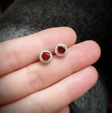 3.00 Ct Round Cut Natural Ruby Earring 14k Solid White Gold Stud Earrings