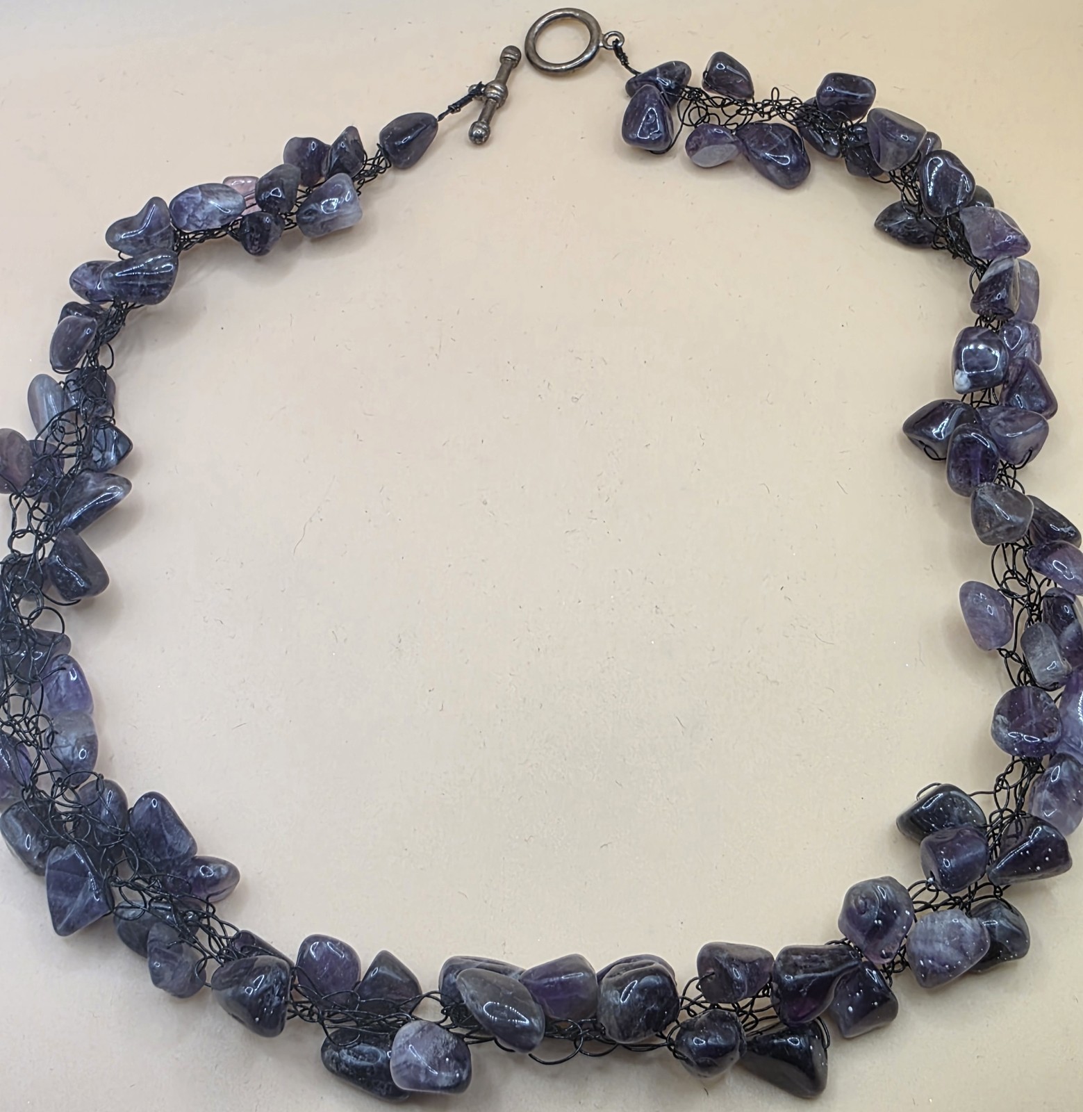 Handmade Amethyst Chip Beaded Statement Necklace … - image 1