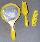 Barbie Vanity Yellow Brush Comb Mirror 3 Piece Vintage Doll Accessories
