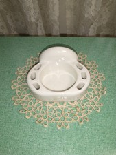 Vtg Porcelain Toothbrush  Cup Holder Wall Mount White Farmhouse Art Deco Style