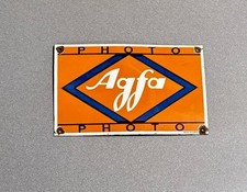 VINTAGE 12&rdquo; AGFA FILM PHOTOGRAPHY PORCELAIN SIGN CAR GAS TRUCK OIL MOTORCYCLE