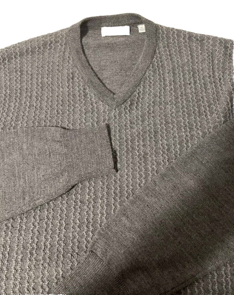 Toscano Firenze Sweater Mens XL Merino Wool Blend Sweater Gray Textured V Neck - Image 2 of 4