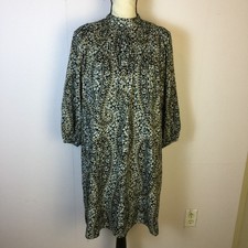 Ann Taylor Shift Dress SP Womans Petite Black Paisley Mocked Neck Balloon Sleeve
