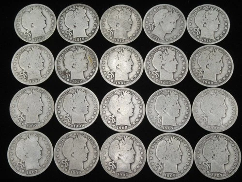 US BARBER HALF DOLLAR COLLECTION ROLL $10 FACE 20 90% SILVER COINS NO RESERVE NR