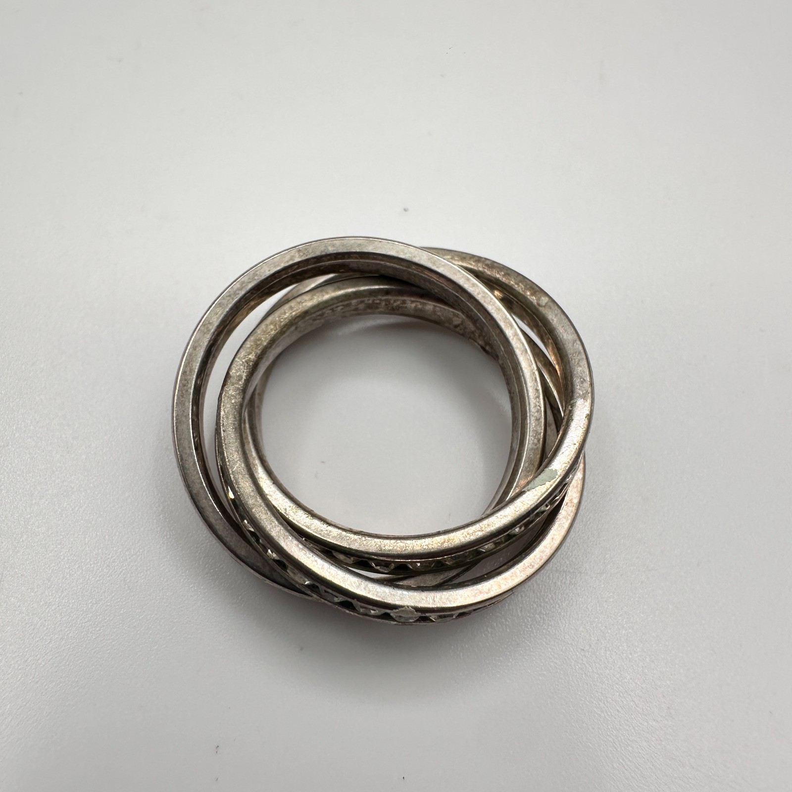 Vintage 90s Interlocking Rolling Ring Silver Tone… - image 5