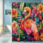 Flamingo Tropical Shower Curtain Colorful Jungle Exotic Bird Design