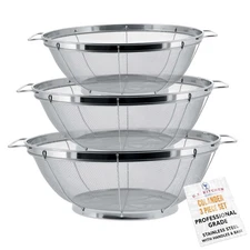 U.S. Kitchen Supply Set of 3 Stainless Steel Colander Strainers Net Baskets 5...