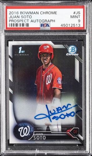 2016 BOWMAN CHROME PROSPECTS AUTOS #JS JUAN SOTO PSA 9 AUTO