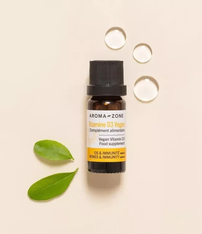 Vitamine D3 Vegan 10ML Complément Alimentaire Gouttes pour Os et Intestin