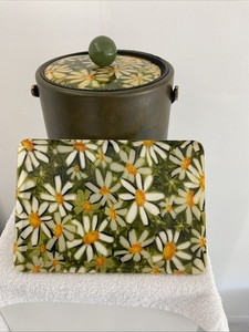 Vintage 1960s MCM Mod Floral Green & Yellow Flower Power Vinyl Ice Bucket & Tray