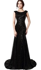 Long Formal Evening Party Dress Slip Sequins Gown Mermaid Prom Pageant Black 3