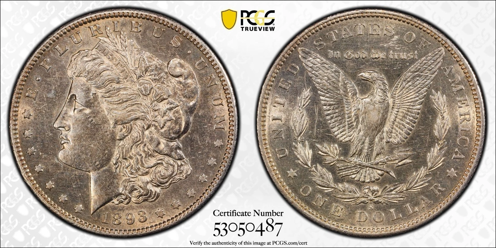 1893-S Morgan Silver Dollar $1 PCGS AU 53 Key Date Better Grade Example