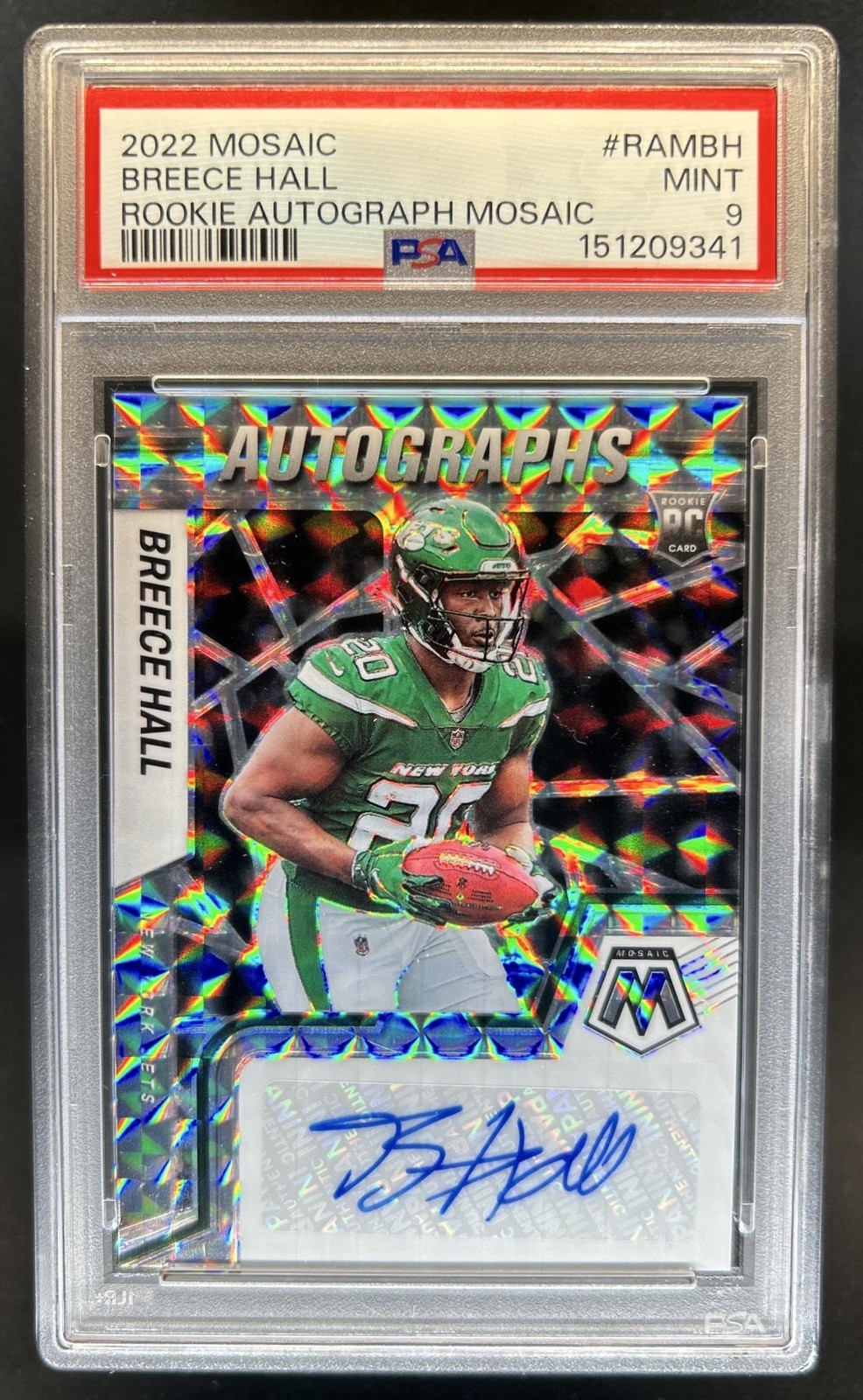 2022 Panini Mosaic Breece Hall Auto Mosaic RC #RAM-BH Jets PSA 9 Rookie
