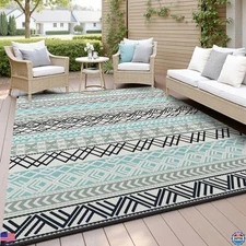 MontVoo 6x9 Waterproof Outdoor Rug - Reversible Colorful Plastic Mat for RV &