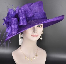 Purple Wide Brim Kentucky Derby Hat,  Royal Ascot Hat, Tea Wedding Party Hat