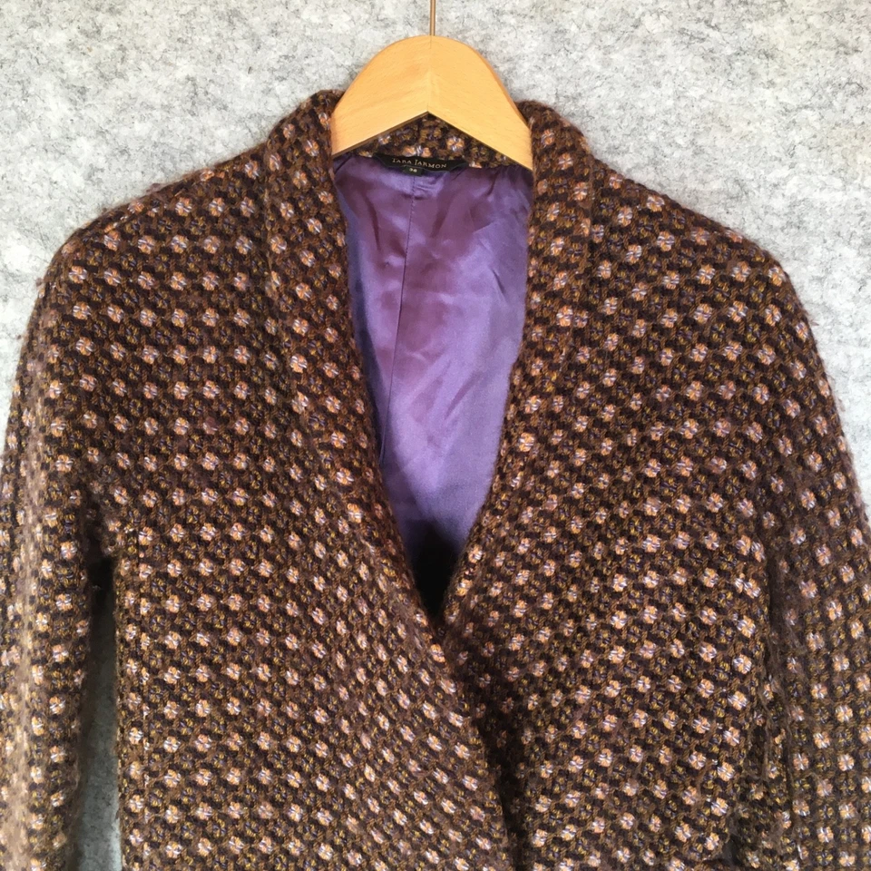 Abrigo para mujer Tara Jarmon talla 12 marrón con estampado floral tejido de lana de colores Foto 3 de 4