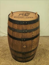 Whiskey Barrel Trash Can with Personalized Lid-Name or Logo-Rope Handles-Liner