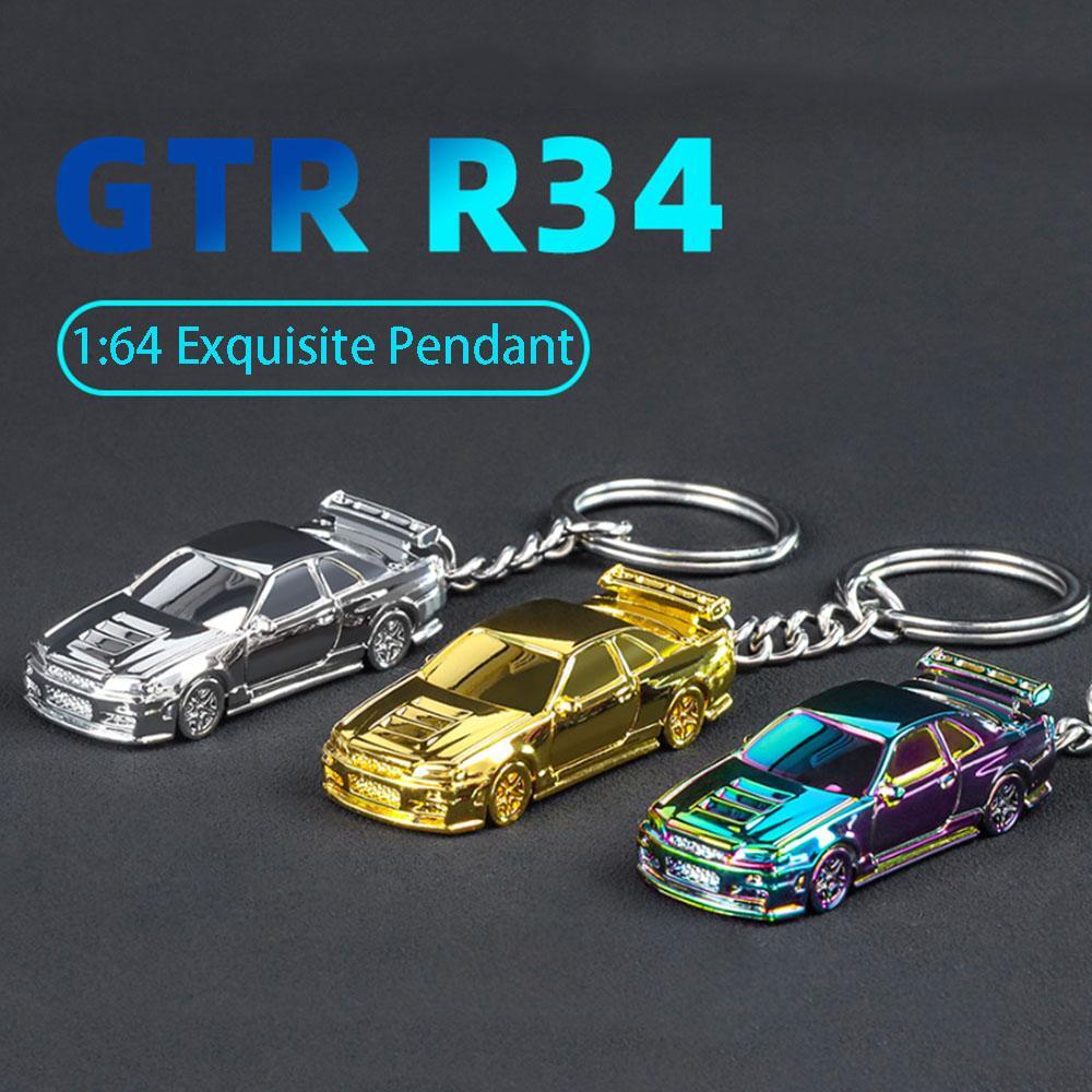 1:64 Gtr-r34 Rs7 Diecast Car Model Keychain Metal Chain Electroplating Gift Boys